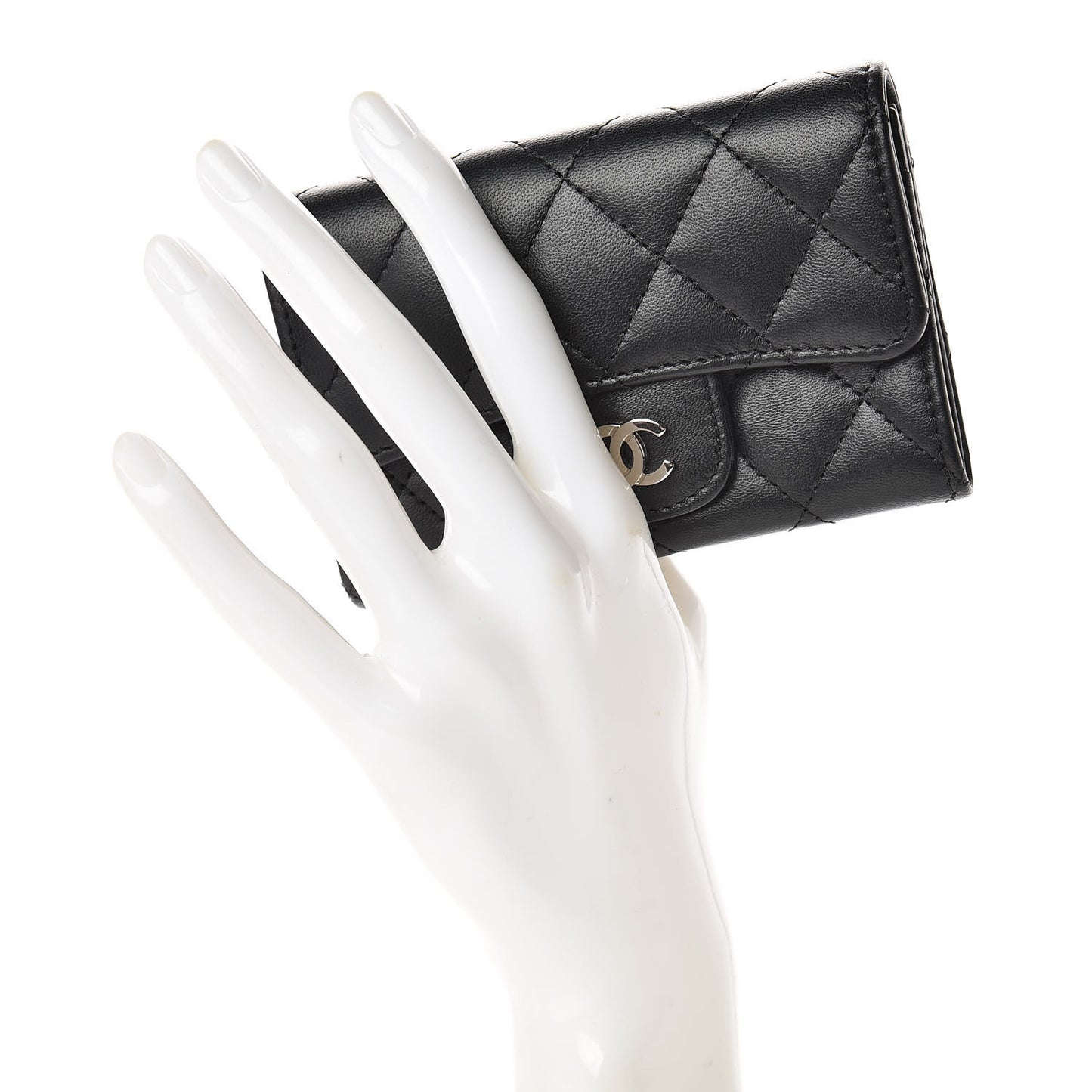 Lambskin Quilted Flap Card Holder Black