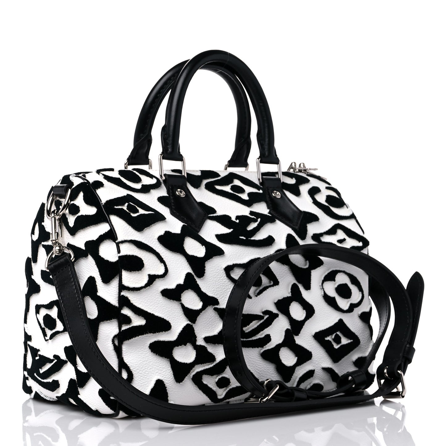 X UF Tufted Monogram Speedy Bandouliere 25 White Black