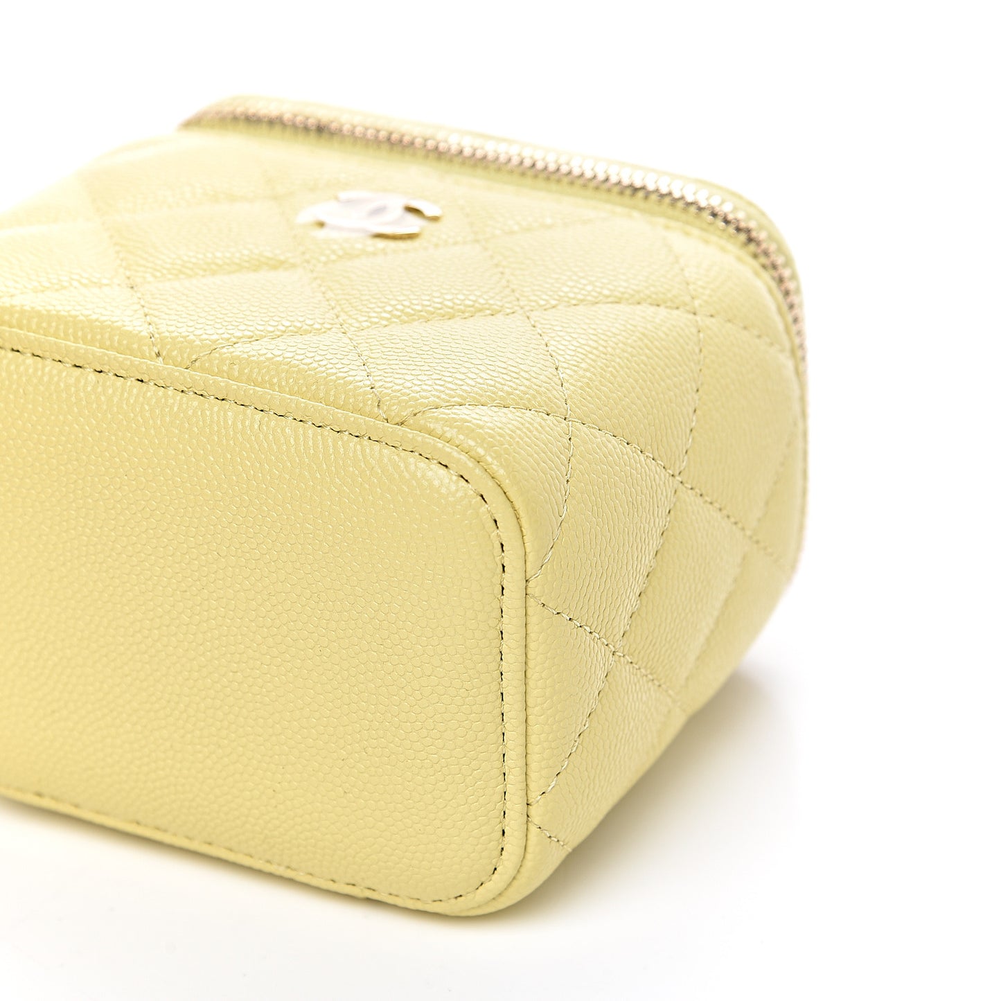 Caviar Quilted Mini Vanity Case With Chain Yellow
