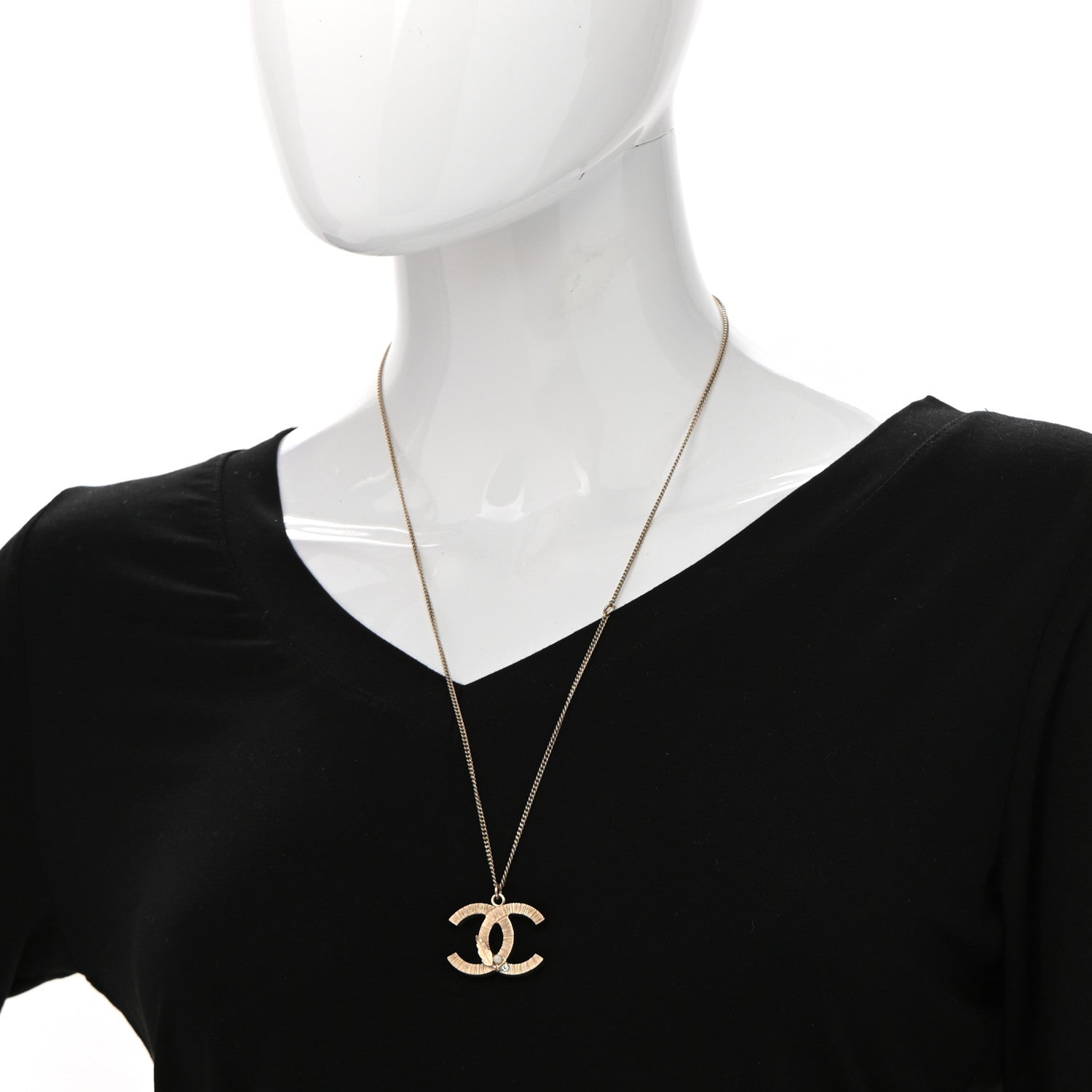 Chanel Pearl Crystal Leaf CC Necklace Gold 2 of 7