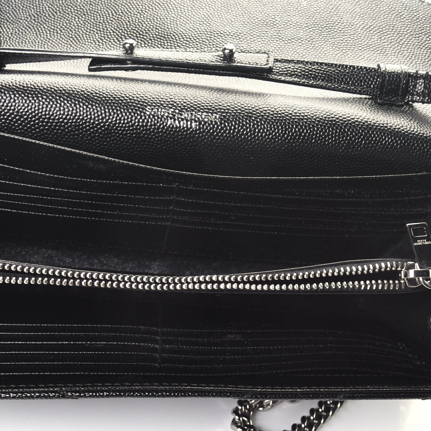 Saint Laurent Grain De Poudre Matelasse Chevron Monogram Chain Wallet Black 5 of 10