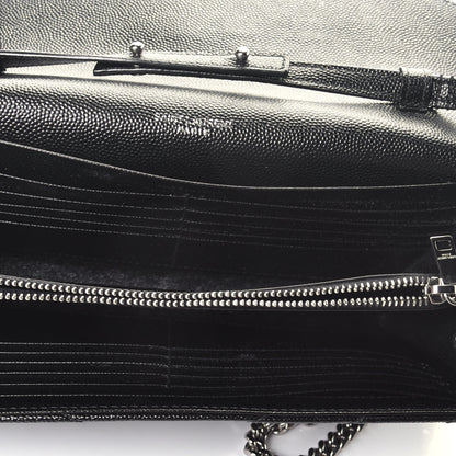Saint Laurent Grain De Poudre Matelasse Chevron Monogram Chain Wallet Black 5 of 10