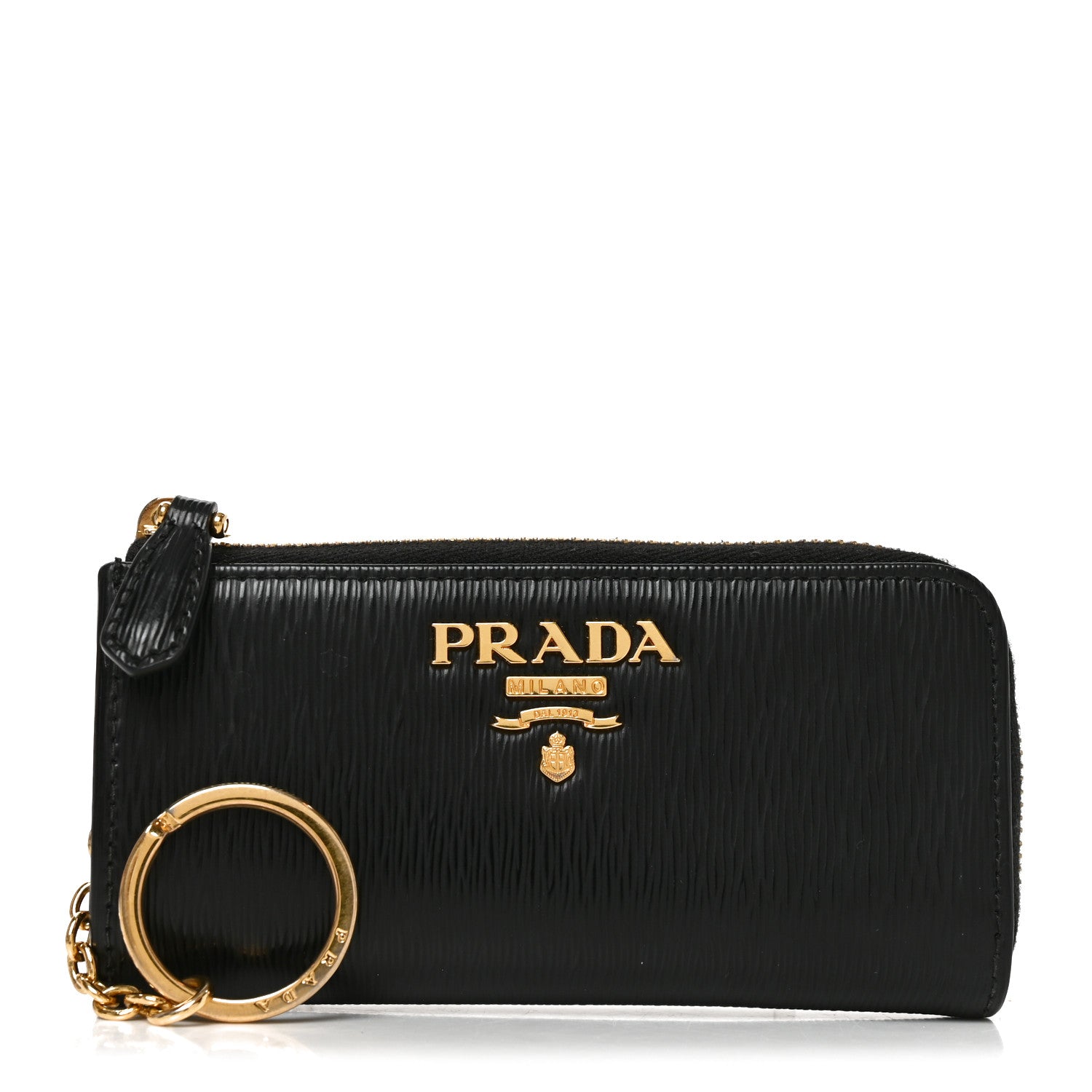 Prada Saffiano Metal Zip Around Key Holder Black 1 of 7