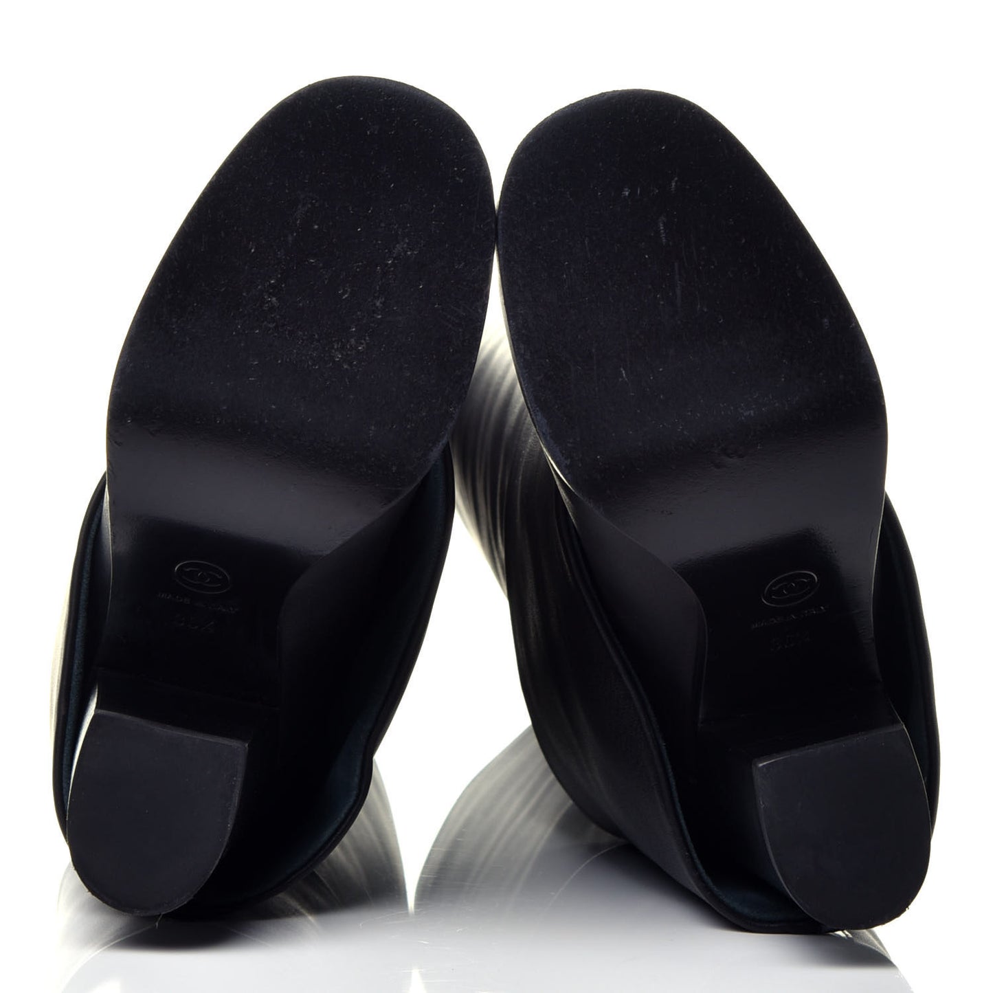 Calfskin Patent Calfskin CC Cap Toe Fold Over High Boots 36.5 Black