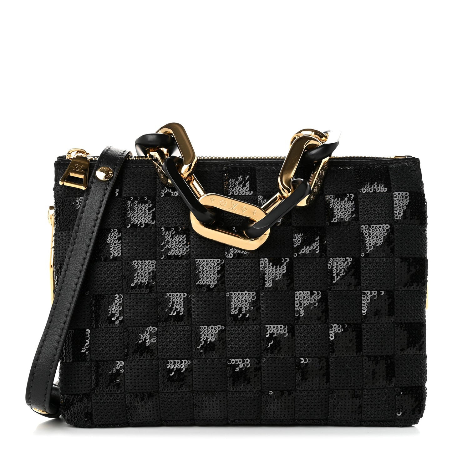 Satin Sequin Embroidered Damier Coussin BB Black