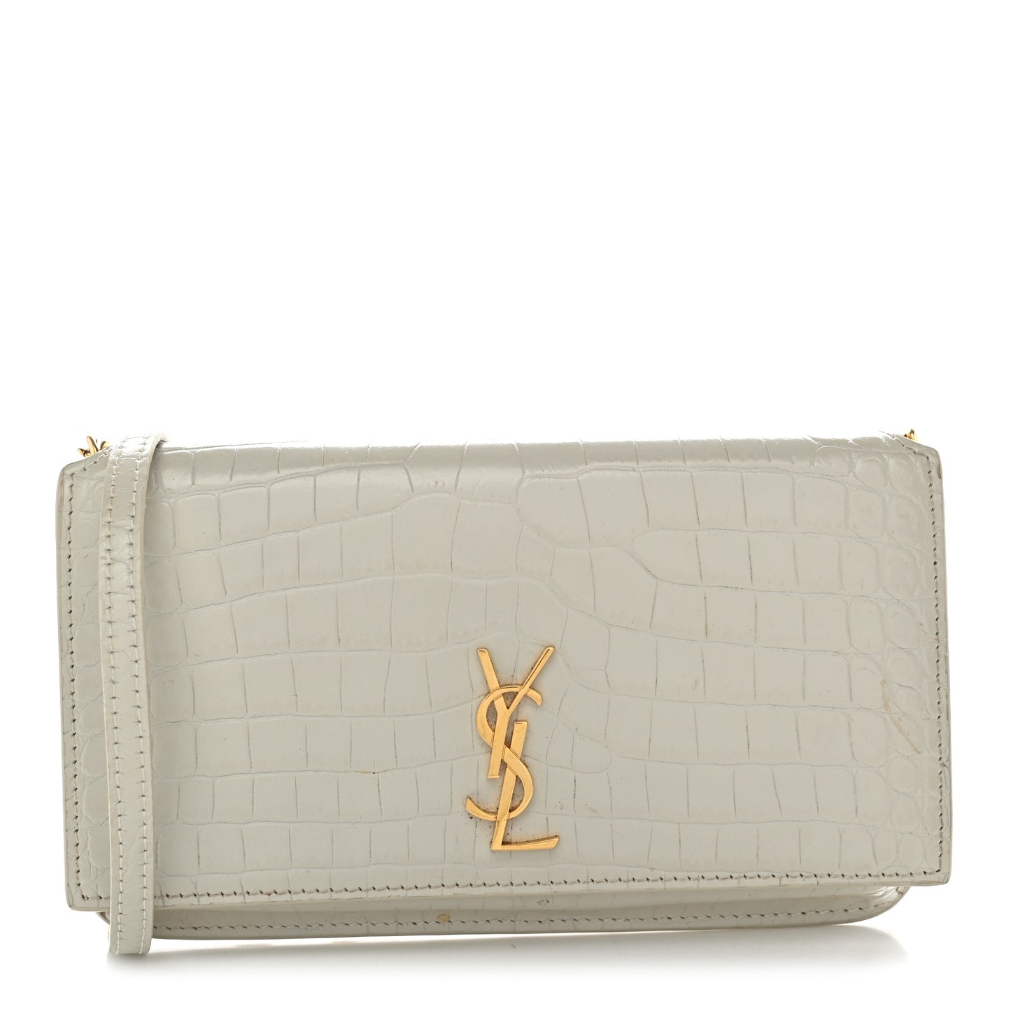 Crocodile Embossed Monogram Phone Holder Crossbody Crema Soft