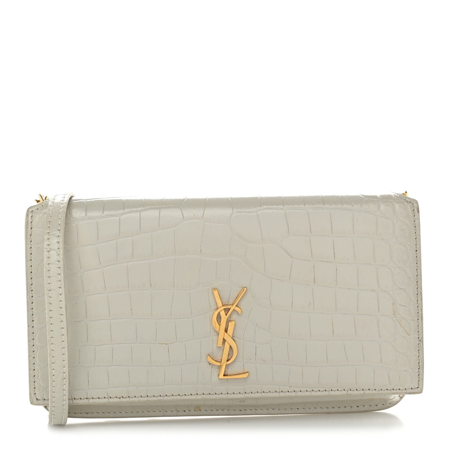 Saint Laurent Crocodile Embossed Monogram Phone Holder Crossbody Crema Soft 1 of 12