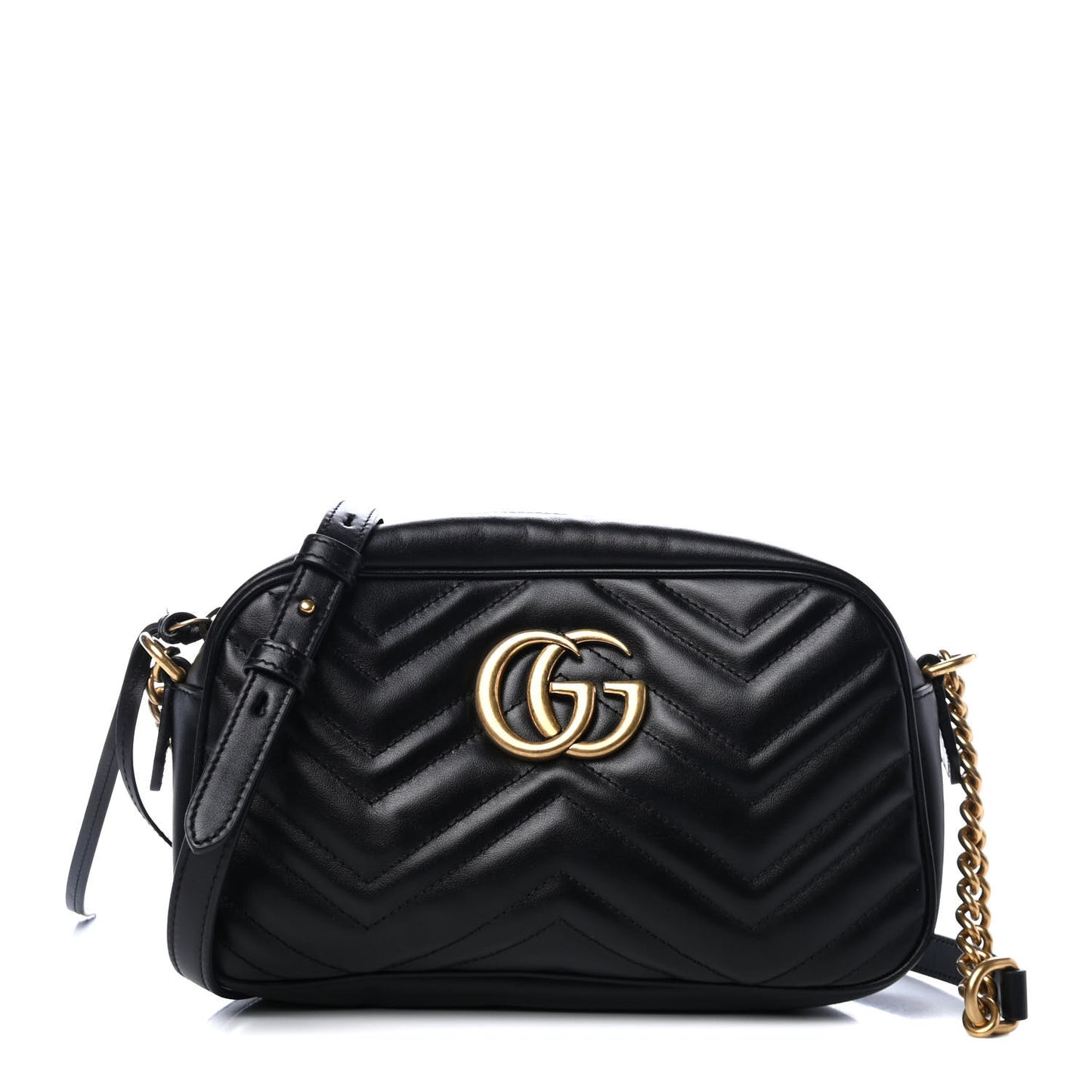 Calfskin Matelasse Small GG Marmont Chain Shoulder Bag Black