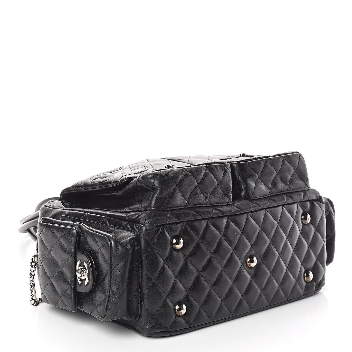 Calfskin Quilted Large Cambon Multipocket Reporter Black