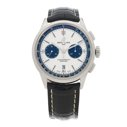 Breitling Stainless Steel Alligator 42mm Premier B01 Chronograph Automatic Watch White AB0118221G1P1 1 of 5