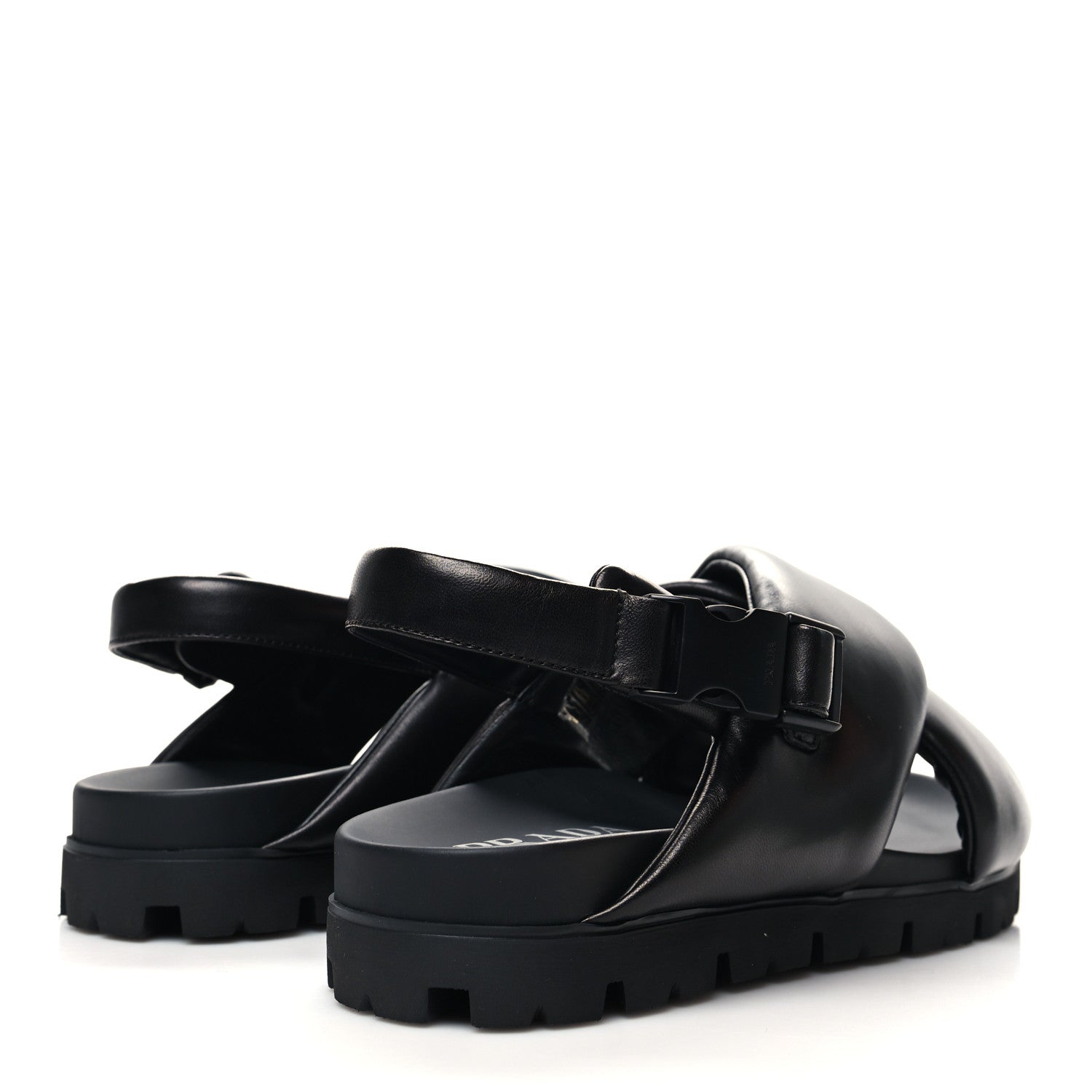Prada Nappa Soft Metal Triangle Logo Padded Monolith 55mm Slingback Sandals 9 Black 4 of 8