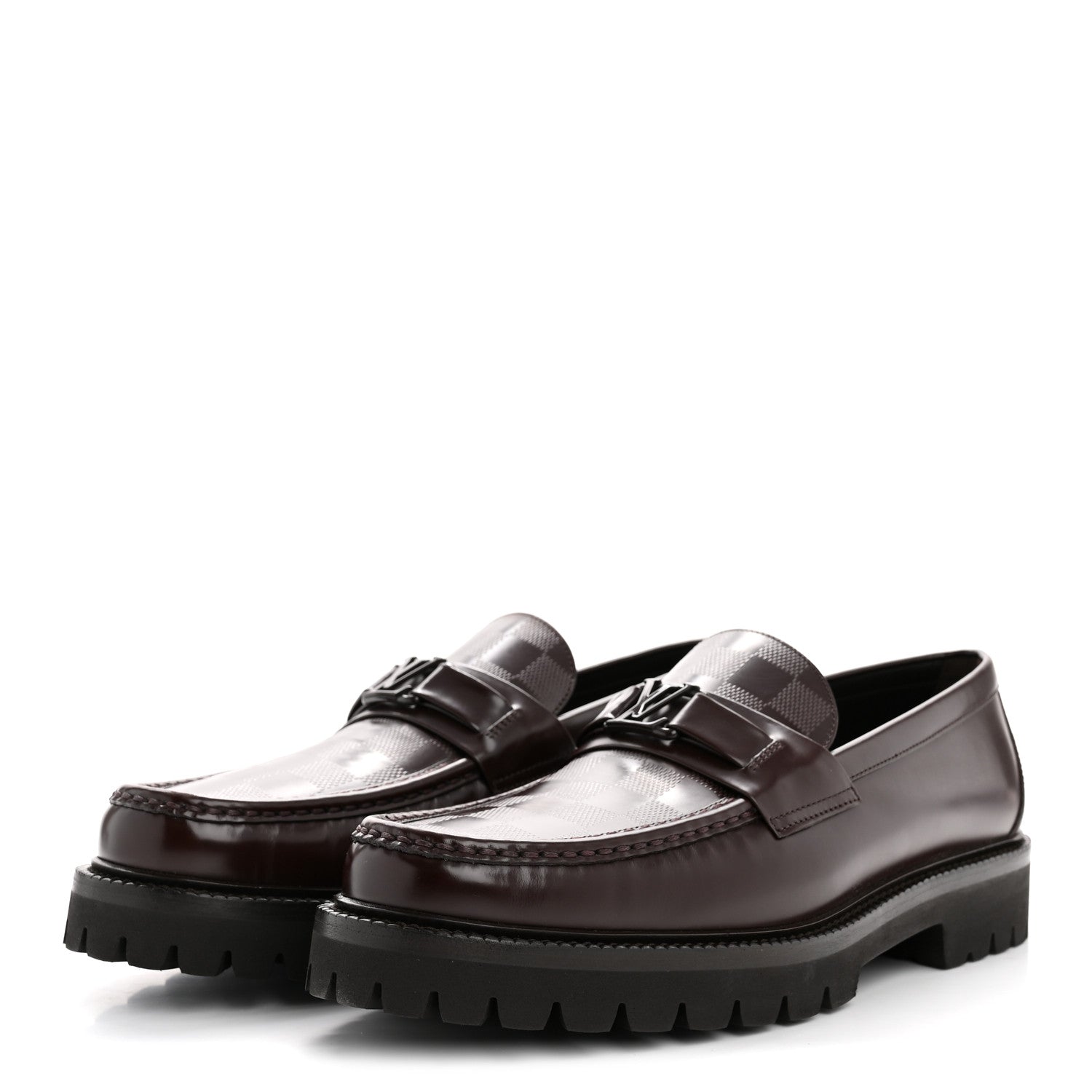 Louis Vuitton Damier Calfskin Embossed Mens Major Loafers 10 Brown 4 of 9