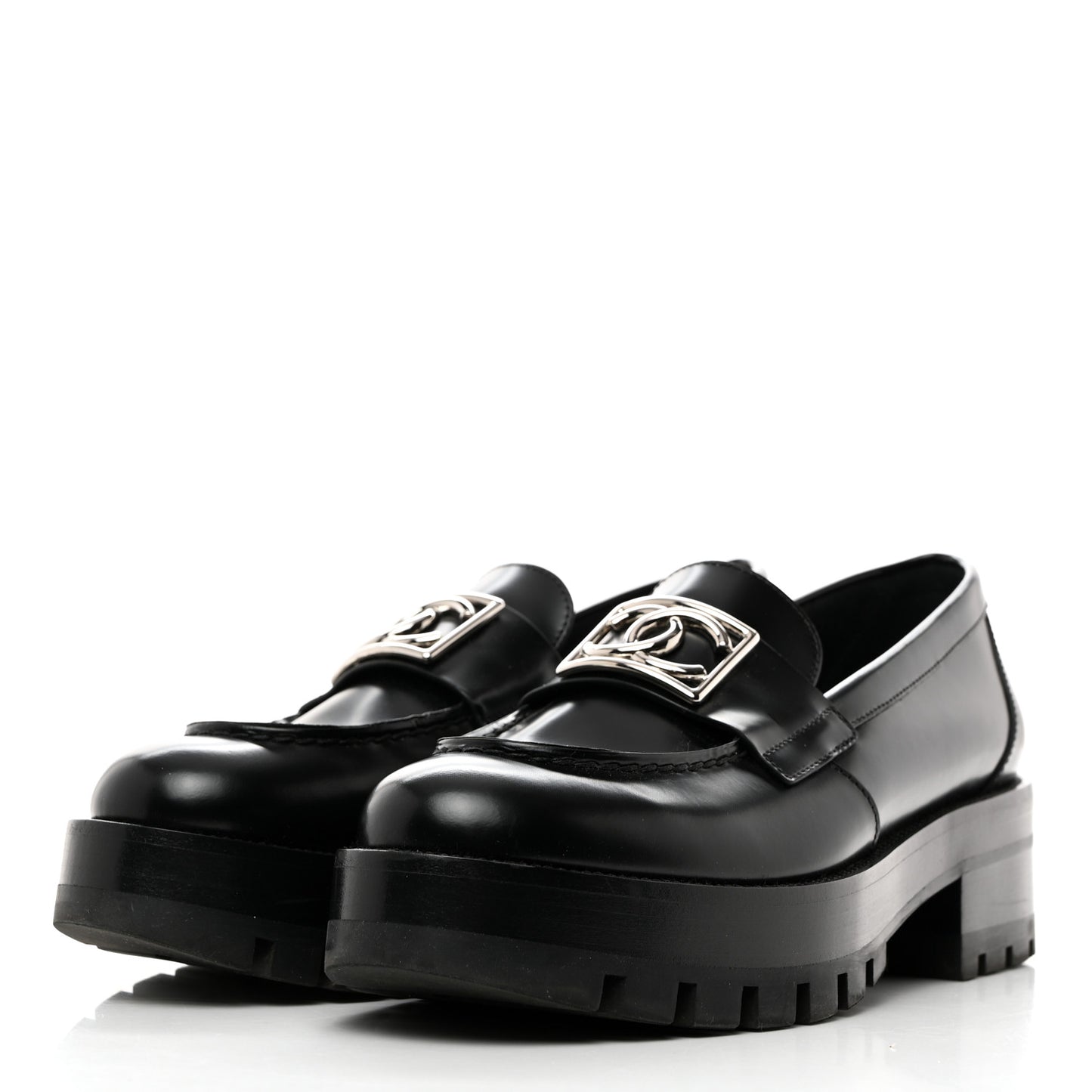 Calfskin Metal CC Loafers 37 Black