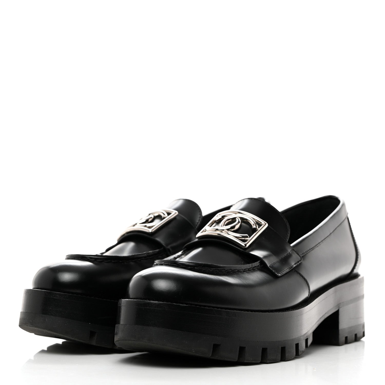 Chanel Calfskin Metal CC Loafers 37 Black 3 of 8