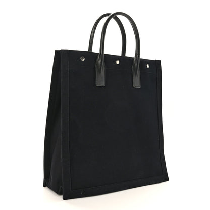Saint Laurent Linen Calfskin Rive Gauche North South Tote Black 3 of 8