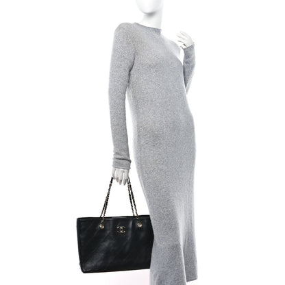 Chanel Glazed Calfskin Stitched Shopping Tote Black 2 of 10