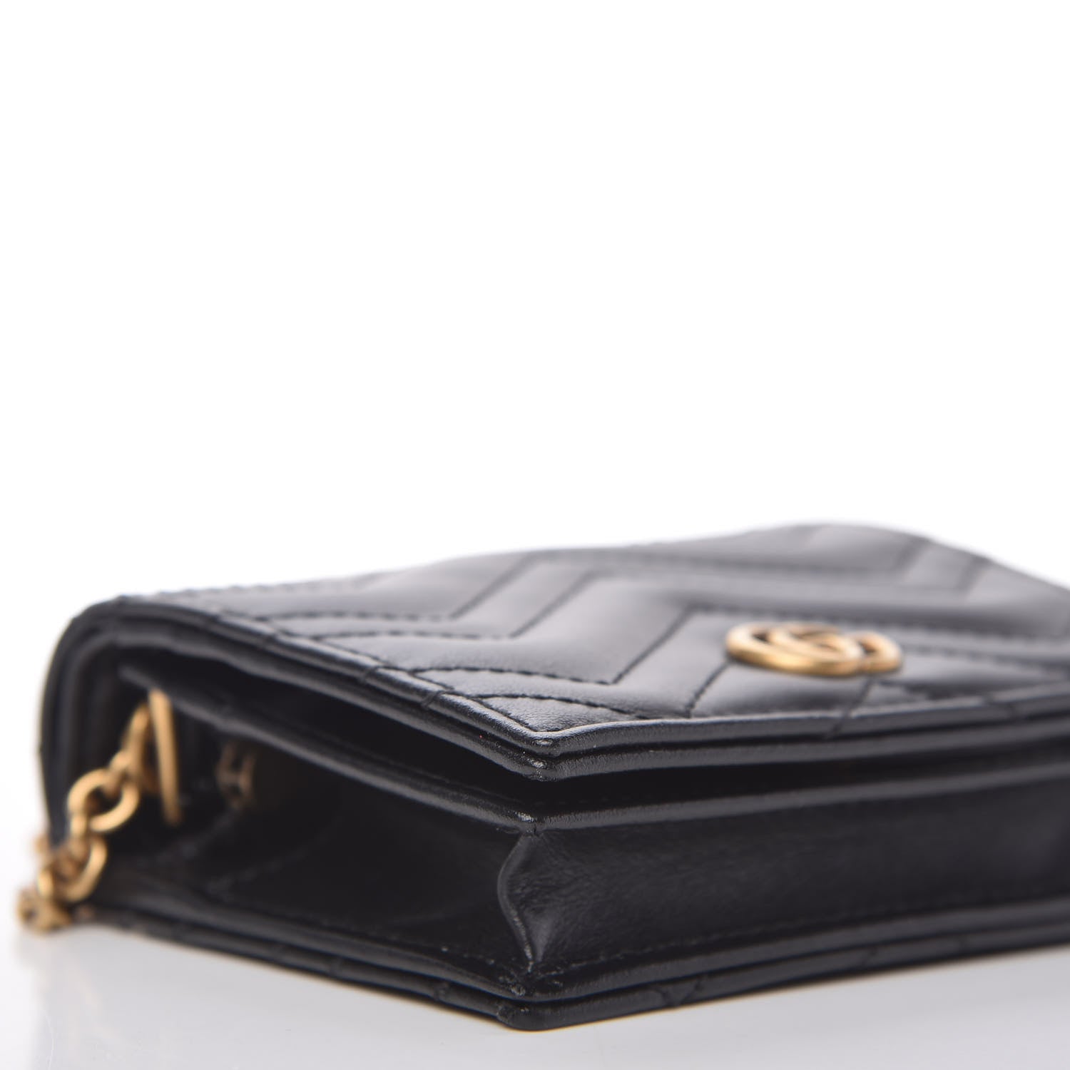 Gucci Calfskin Matelasse GG Marmont Mini Wallet On Chain Black 6 of 11