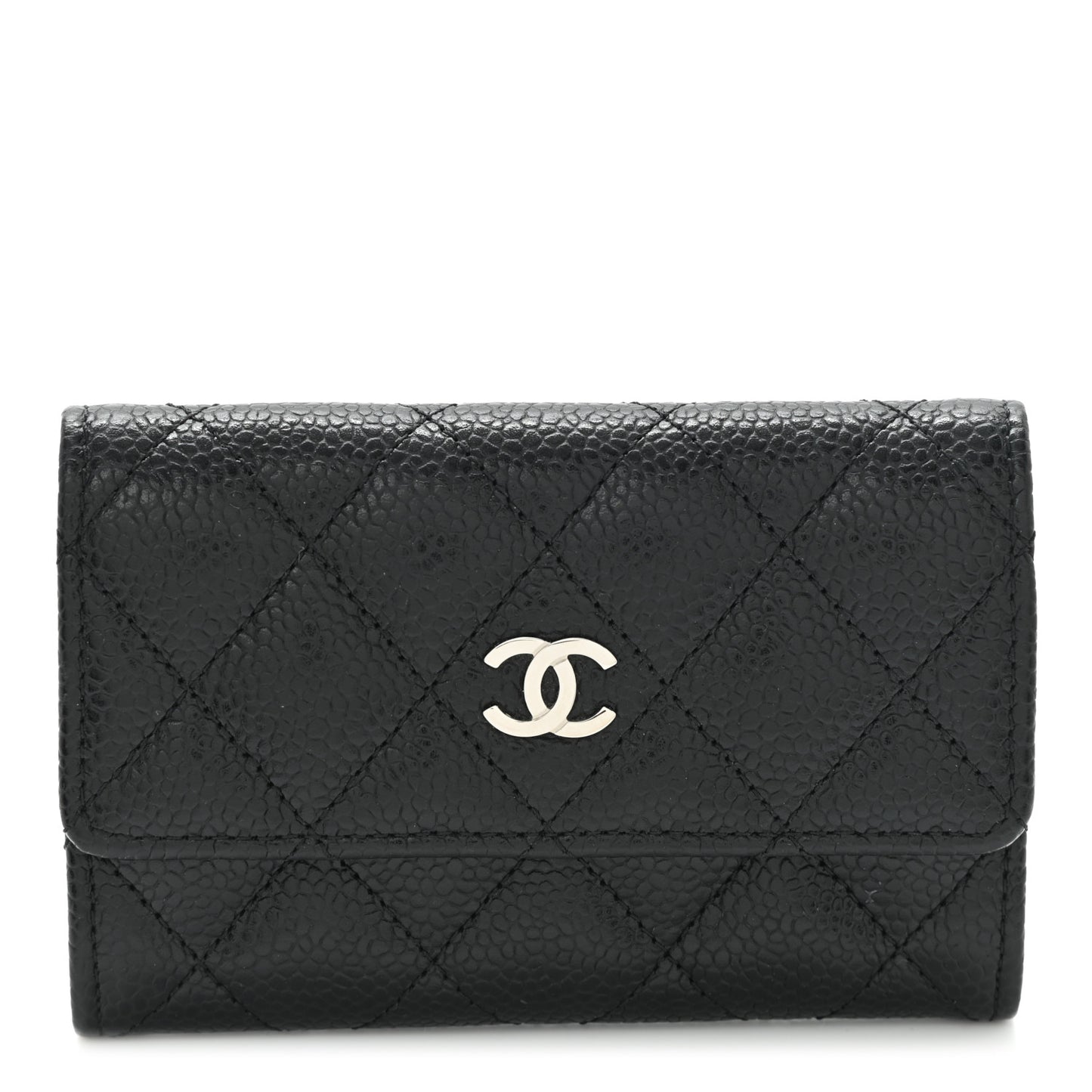 Caviar Quilted Flap Card Holder Black