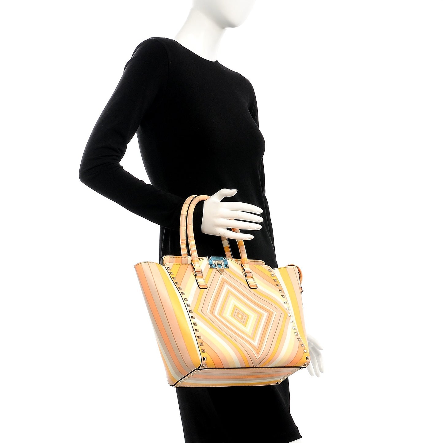 Vitello Native Couture 1975 Rockstud Double Handle Tote Mandarin Sorbet