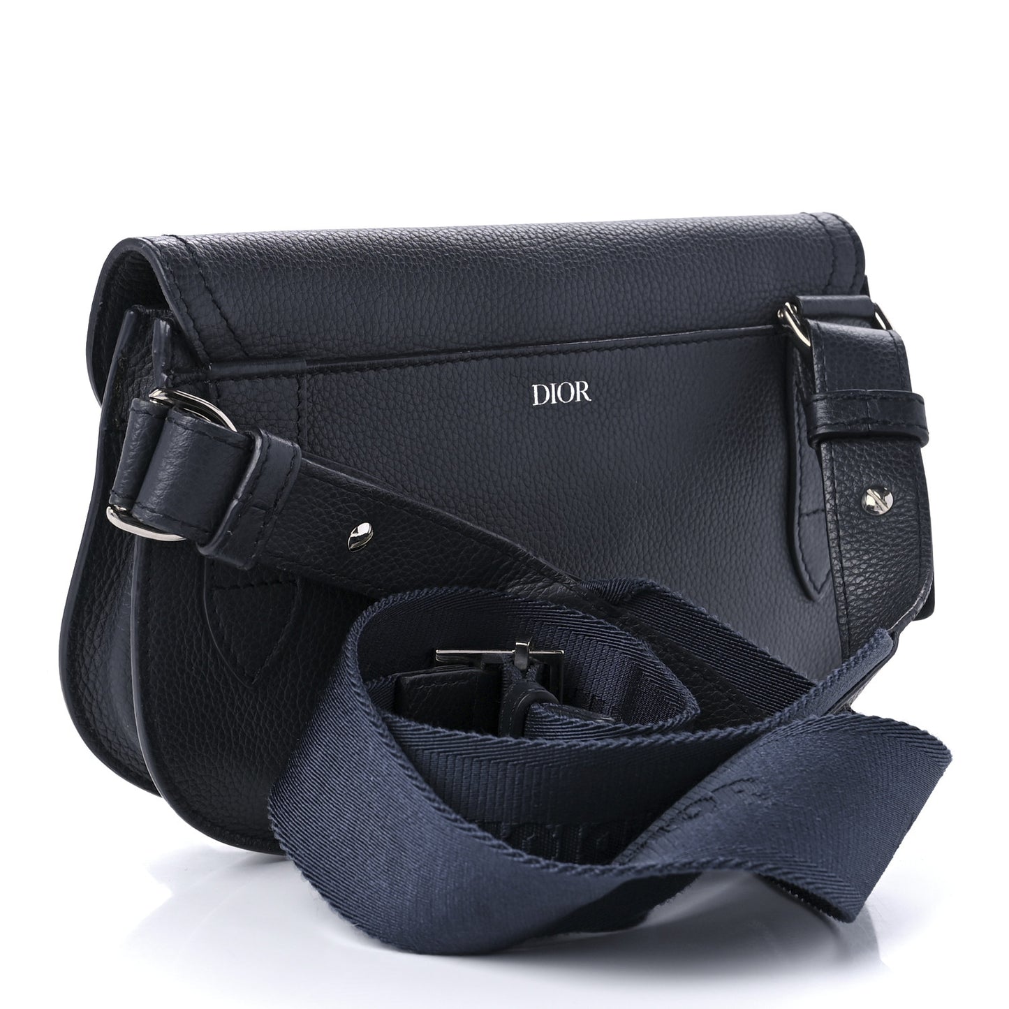 Grained Calfskin Saddle Messenger Bag Navy Blue