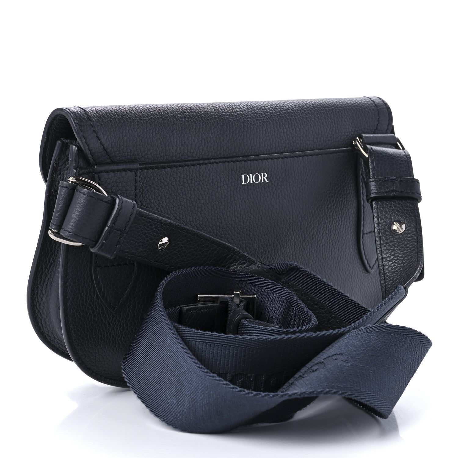 Christian Dior Grained Calfskin Saddle Messenger Bag Navy Blue 2 of 9