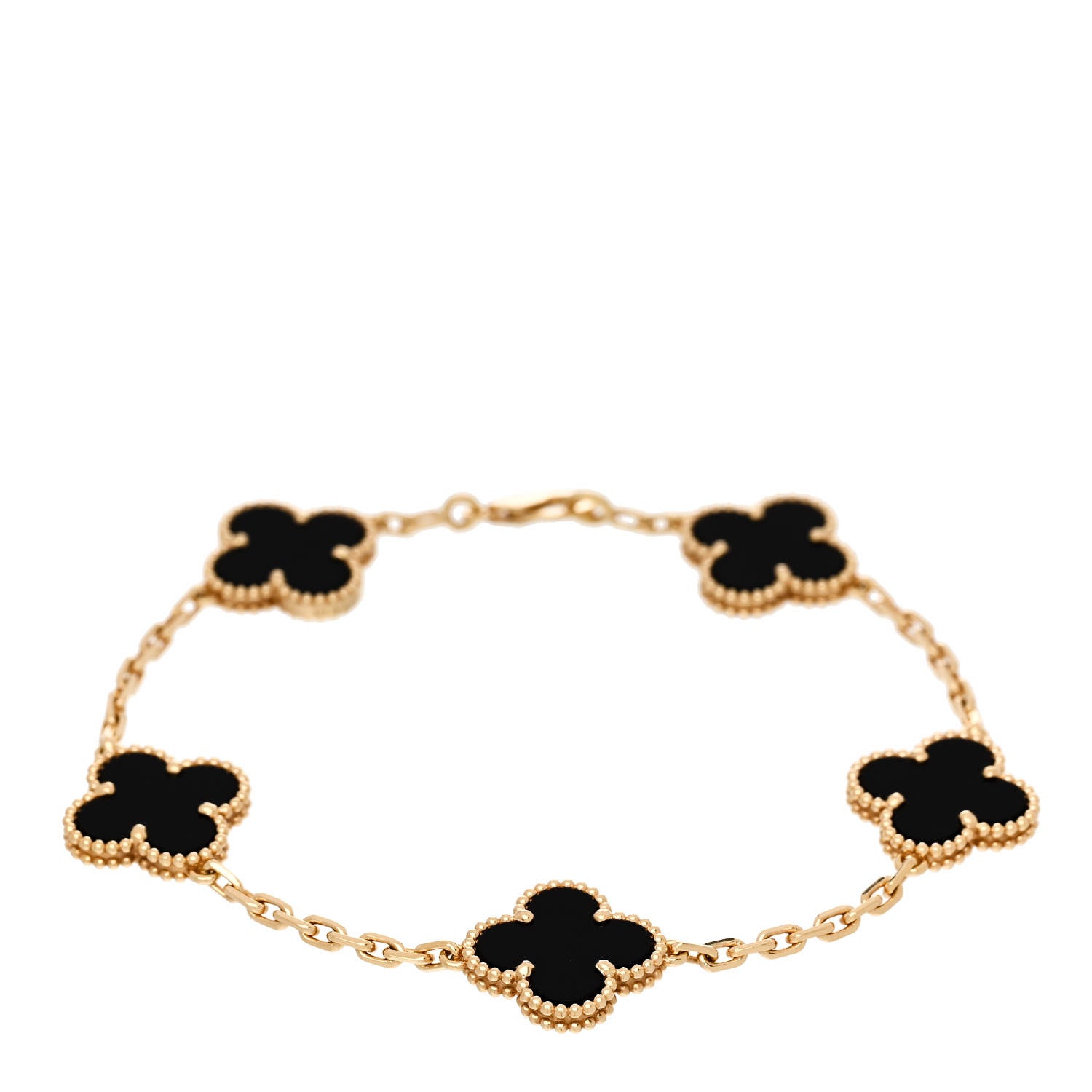 Van Cleef & Arpels 18K Yellow Gold Black Onyx 5 Motifs Vintage Alhambra Bracelet 1 of 5