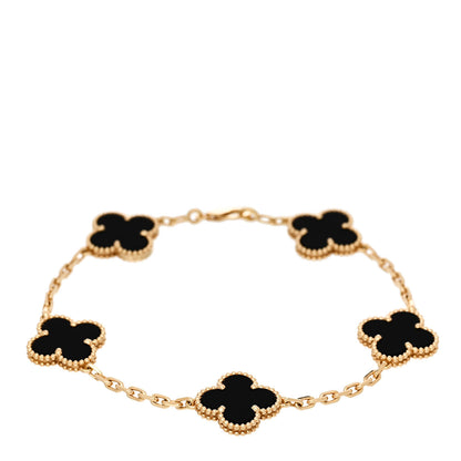 Van Cleef & Arpels 18K Yellow Gold Black Onyx 5 Motifs Vintage Alhambra Bracelet 1 of 5