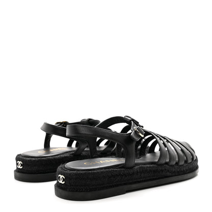 Chanel Lambskin Espadrille Sandals 40 Black 4 of 8