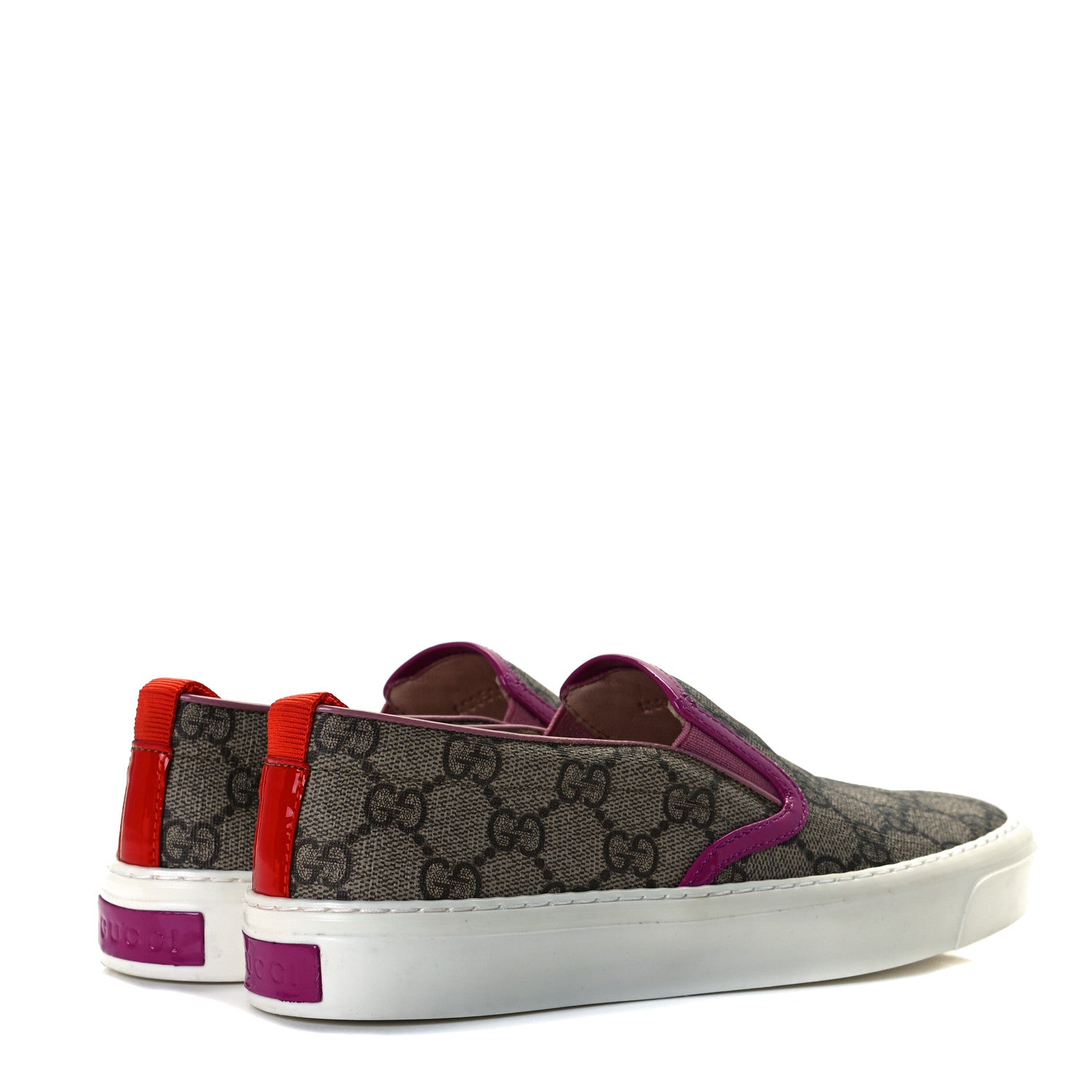 Gucci GG Supreme Monogram Womens Slip On Sneakers 35 Beige Ebony New Rosette Carmine Rose Sun Orange 4 of 7