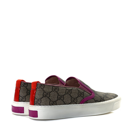 Gucci GG Supreme Monogram Womens Slip On Sneakers 35 Beige Ebony New Rosette Carmine Rose Sun Orange 4 of 7