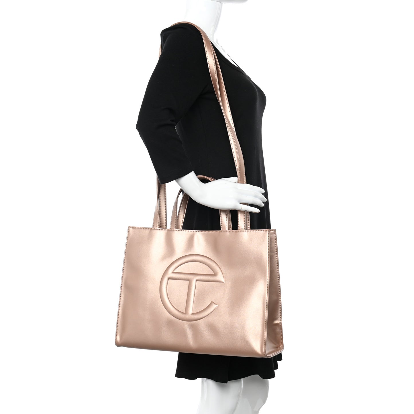 Metallic Vegan Leather Medium Shopping Bag Copper