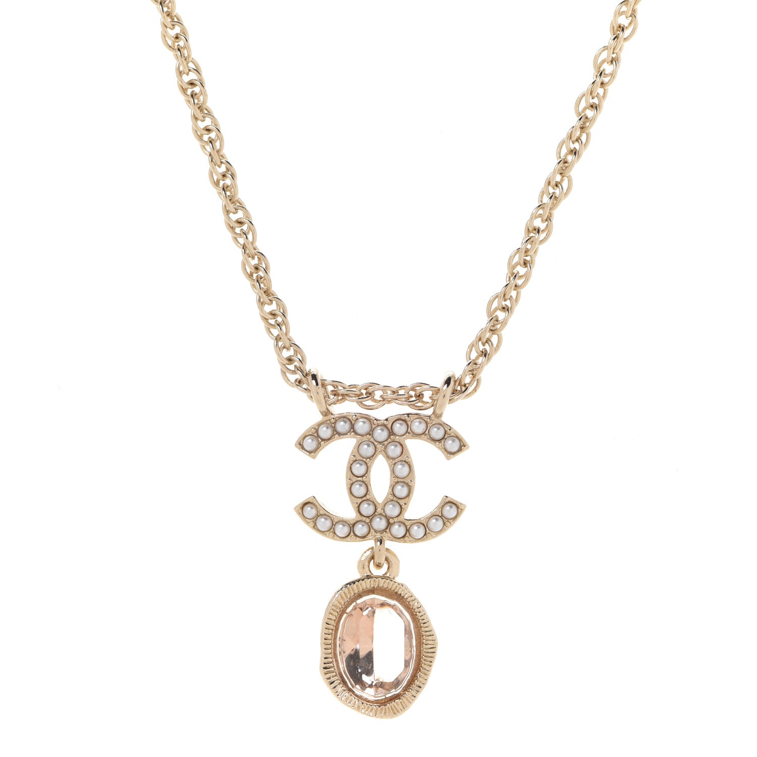 Chanel Crystal Pearl CC Necklace Pearly White Gold 4 of 6
