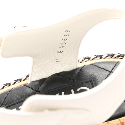 Chanel Lambskin Chain Cork Sandals 38.5 White 9 of 10
