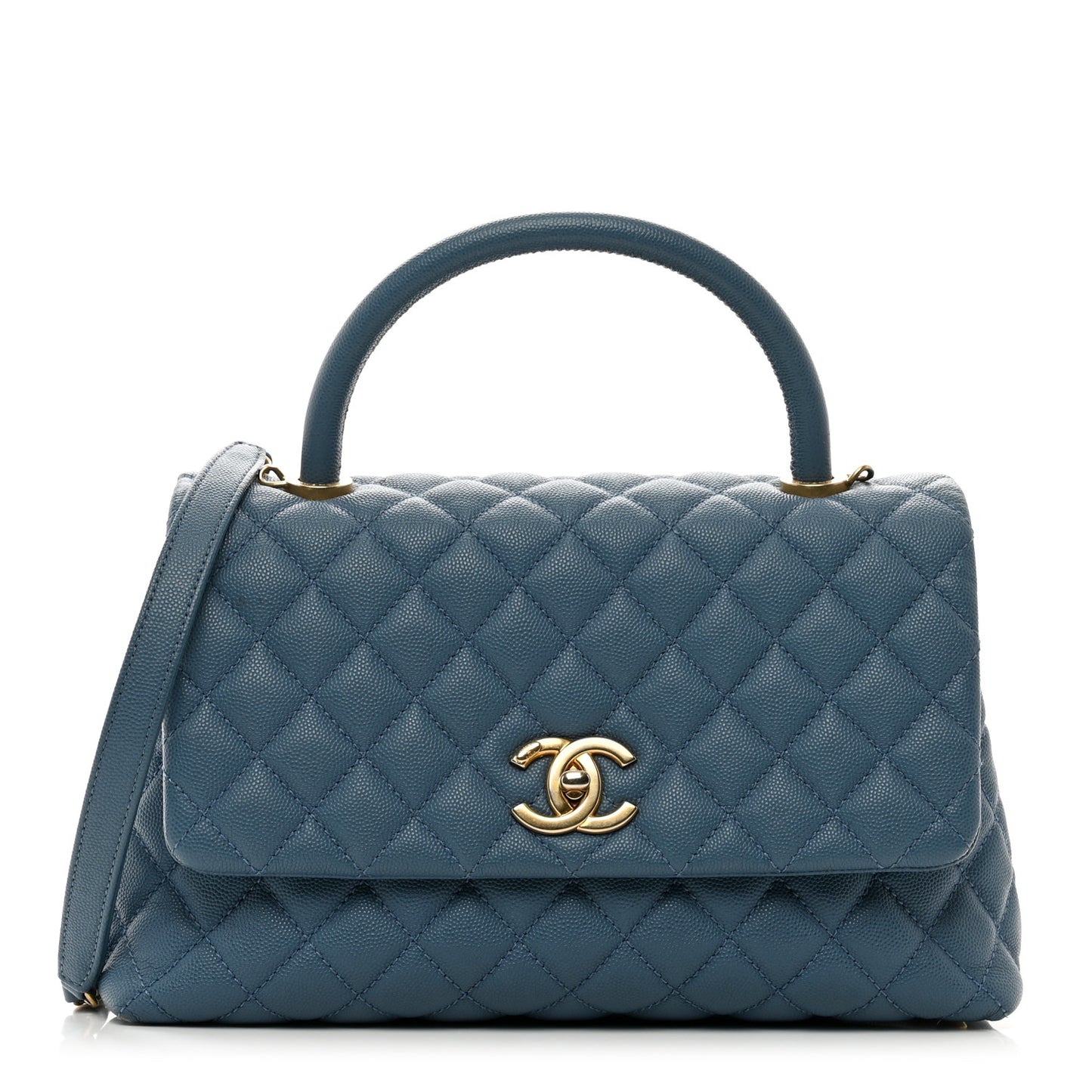 Caviar Quilted Small Coco Handle Flap Blue