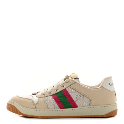 Gucci Lame GG Monogram Nubuck Web Screener Sneakers Gardenia Silver Dusty 40 Milk White 1 of 10
