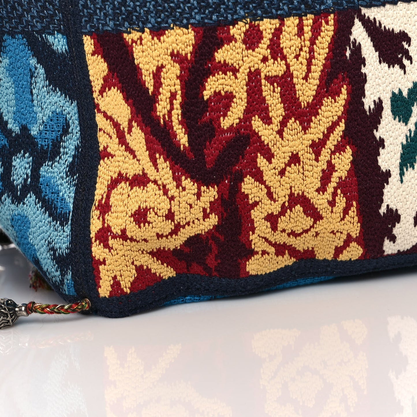 Canvas Embroidered Paisley D-Bubble Bucket Bag Blue Multicolor