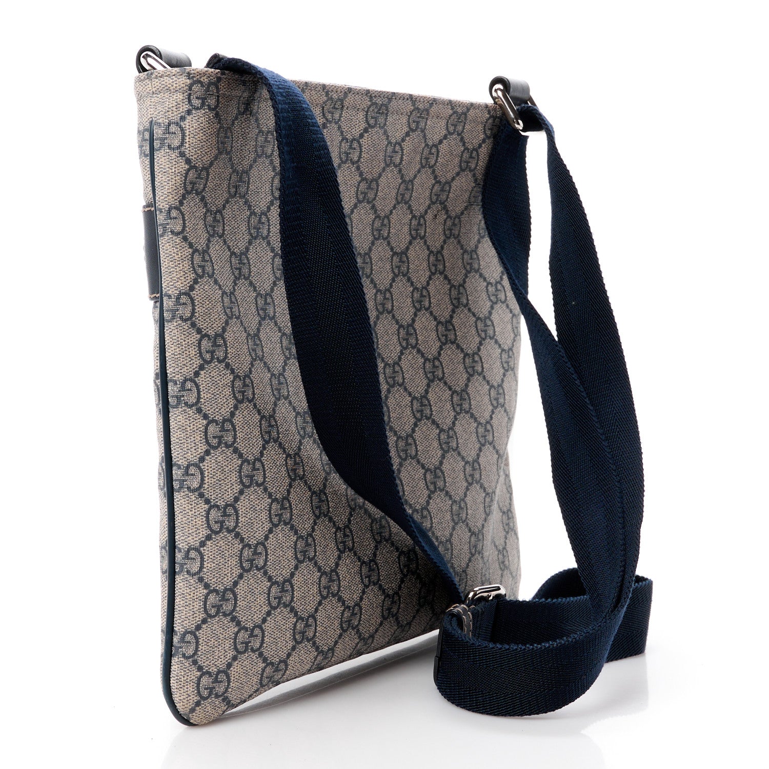 Gucci GG Supreme Monogram Small Flat Side Zip Messenger Bag Beige Blue 3 of 17