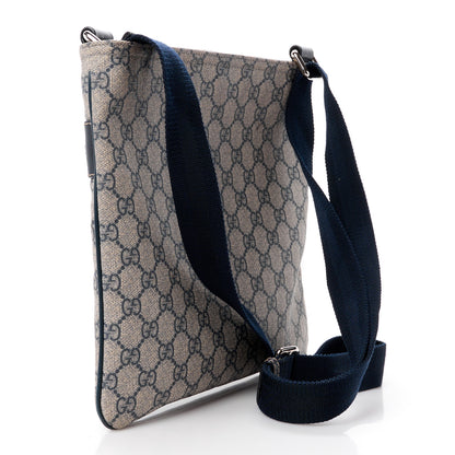 Gucci GG Supreme Monogram Small Flat Side Zip Messenger Bag Beige Blue 3 of 17