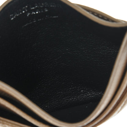 Saint Laurent Grain De Poudre Matelasse Chevron Monogram Credit Card Case Dark Beige 5 of 6