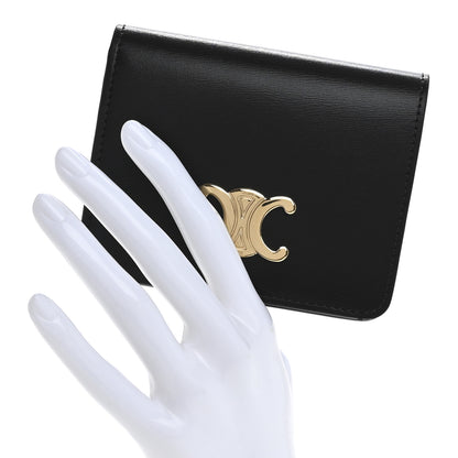 Celine Shiny Calfskin Triomphe Compact Wallet Black 2 of 9