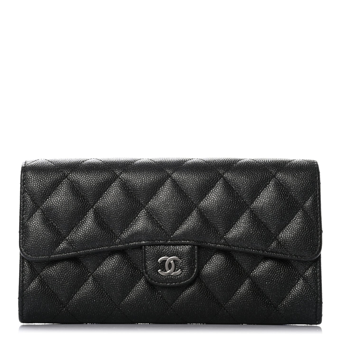 Iridescent Caviar Quilted Large Gusset Flap Wallet Black