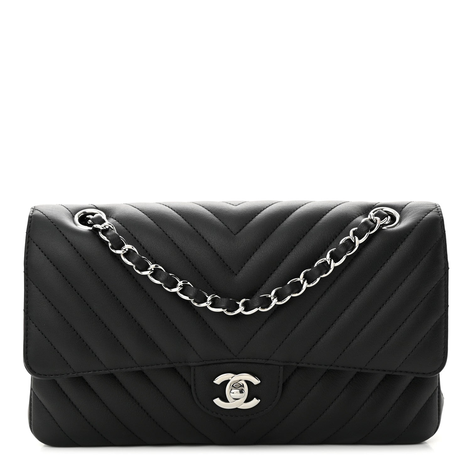 Chanel Calfskin Chevron Quilted Medium Double Flap Black 1 of 12