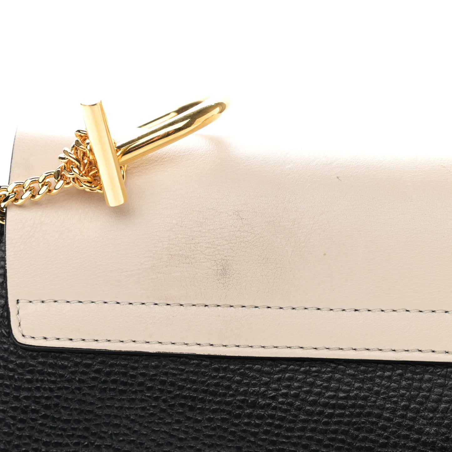 Grained Calfskin Lambskin Bi-Color Drew Shoulder Bag Black Powder Beige