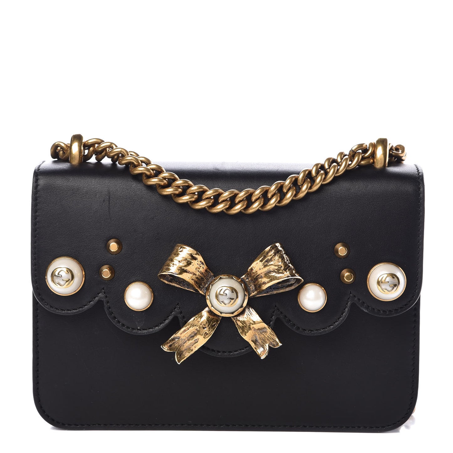 Calfskin Peony Small Chain Shoulder Bag Black