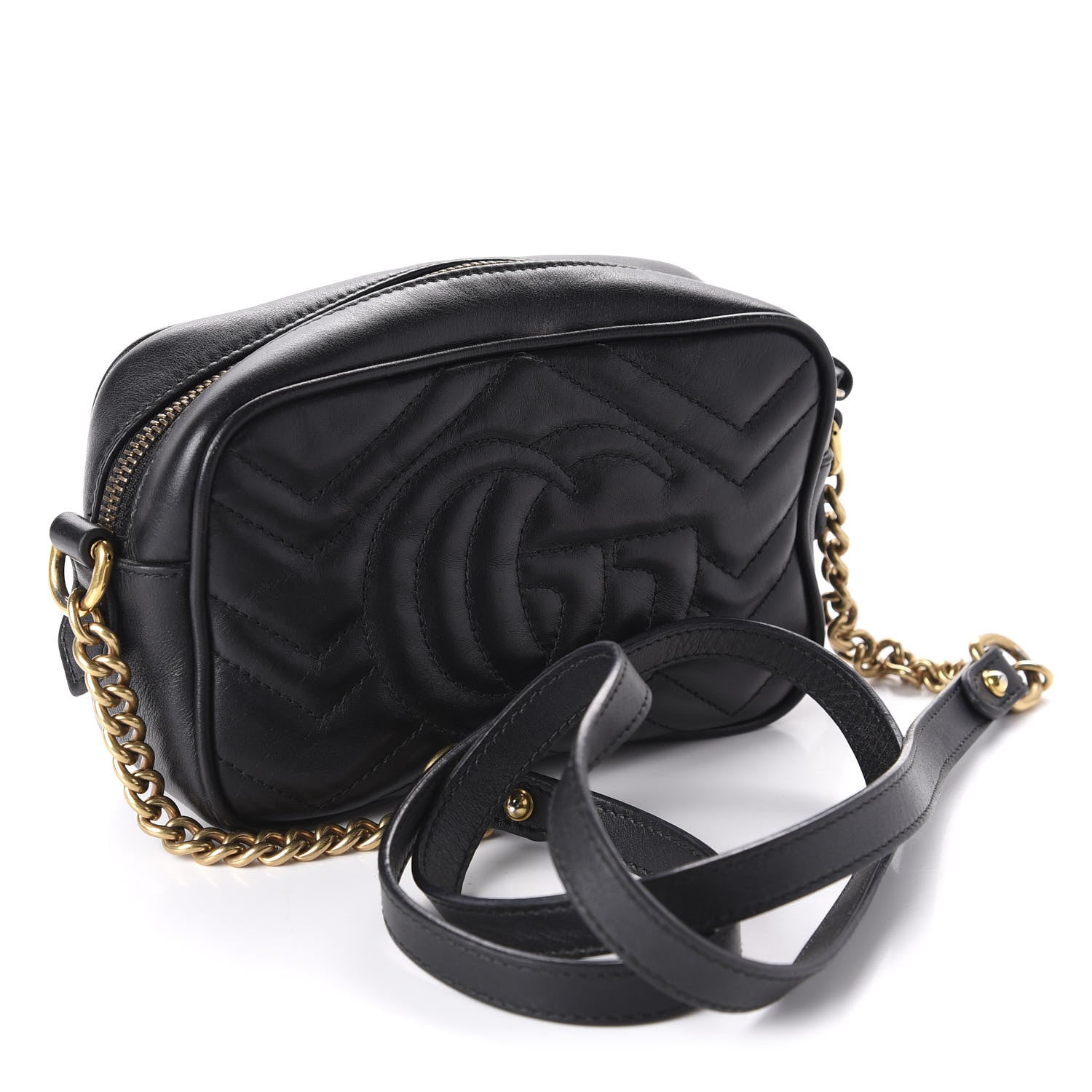 Gucci Calfskin Matelasse Mini GG Marmont Chain Shoulder Bag Black 3 of 14