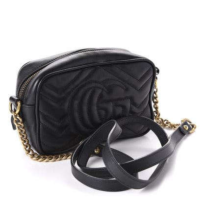 Gucci Calfskin Matelasse Mini GG Marmont Chain Shoulder Bag Black 3 of 14
