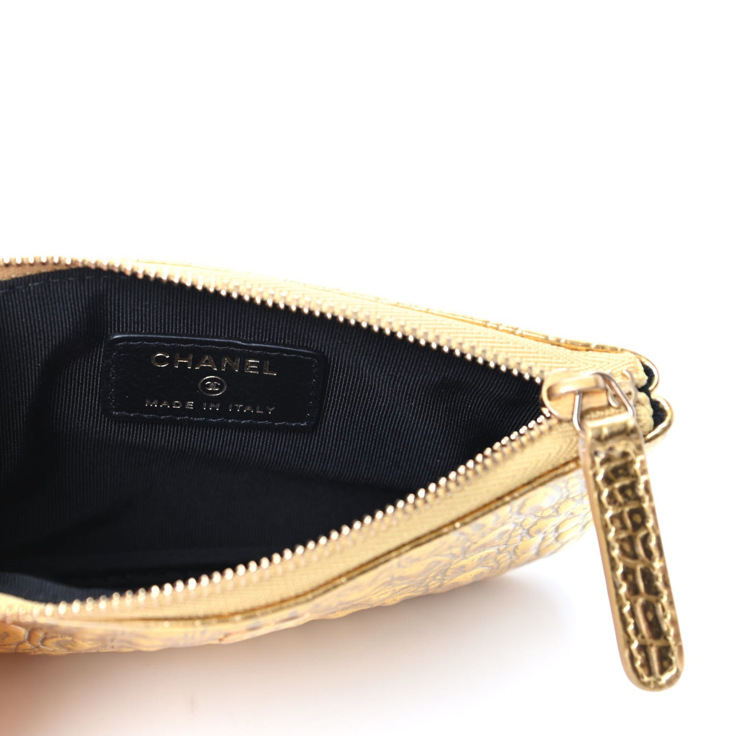 Metallic Calfskin Crocodile Embossed Cocodile Cosmetic Case Gold