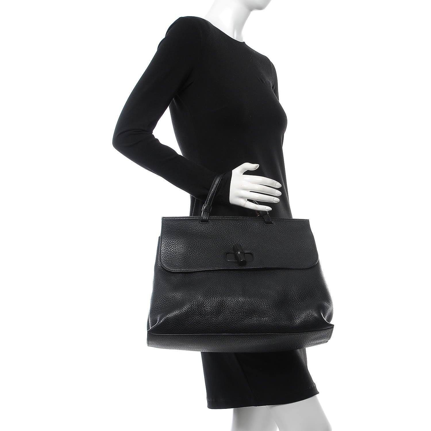 Gucci Pebbled Calfskin Large Bamboo Daily Top Handle Bag Black 3 of 7