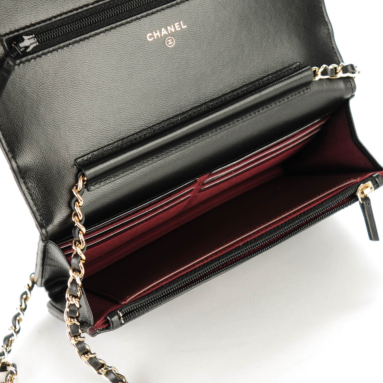 Chanel Lambskin Chevron Quilted Wallet On Chain WOC Black 8 of 8