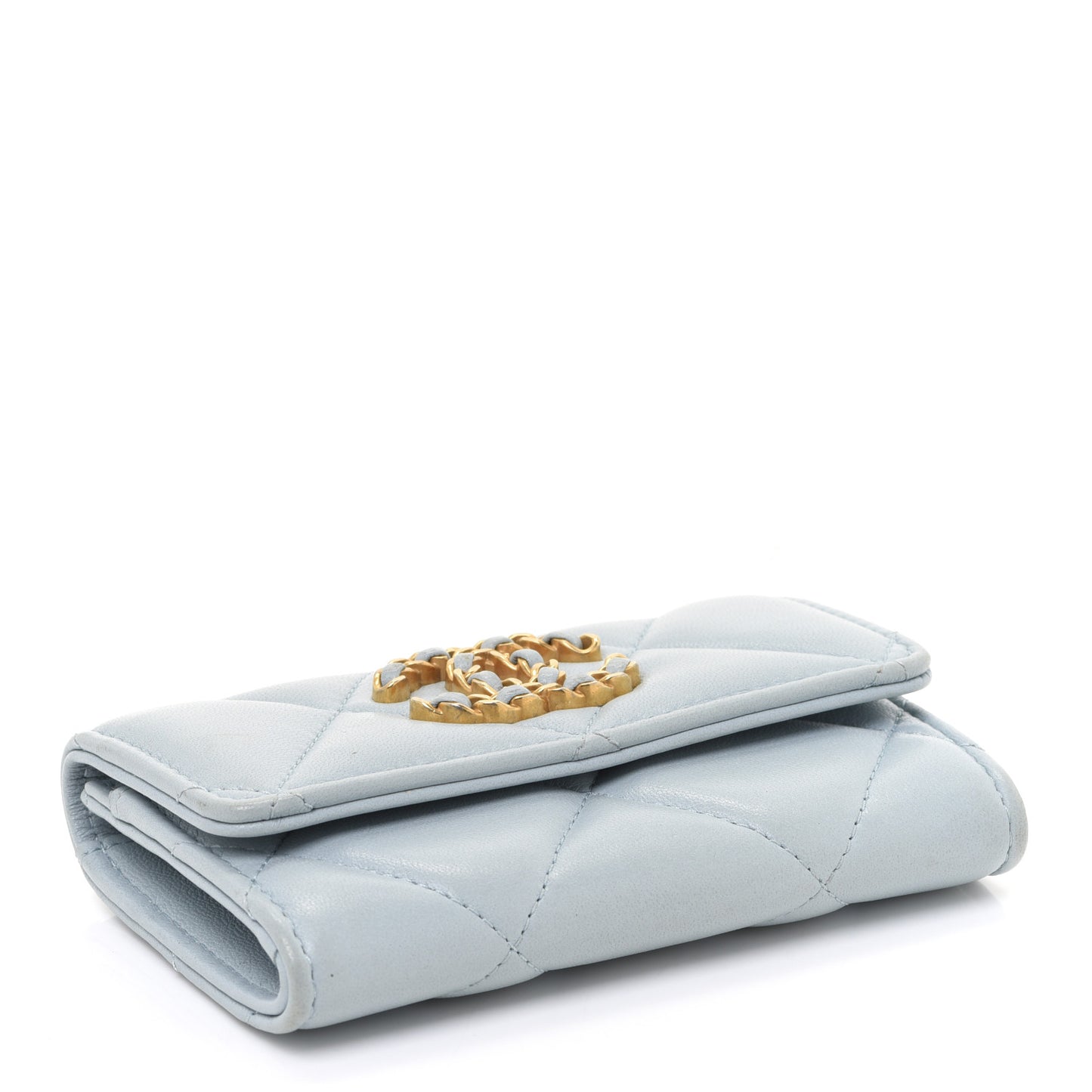 Lambskin Quilted Chanel 19 Flap Card Holder Light Blue